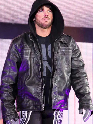 American Wrestler AJ Style Blue Hooded Leather Jacket