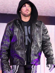 American Wrestler AJ Style Blue Hooded Leather Jacket