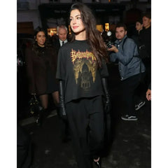 Paris Fashion Week 2025 Anne Hathaway Black T-Shirt