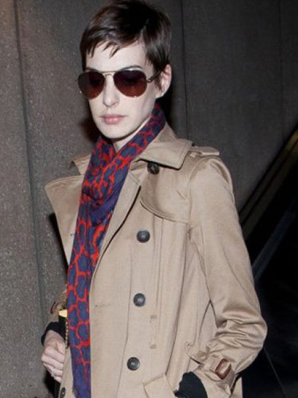 Anne Hathaway Stylish Brown Trench Coat