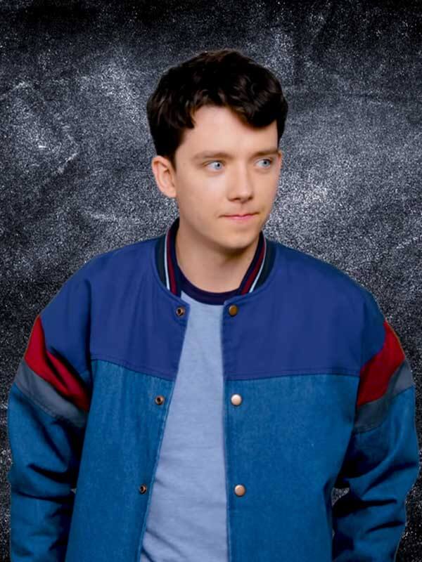 Asa Butterfield Education Blue Varsity Jacket