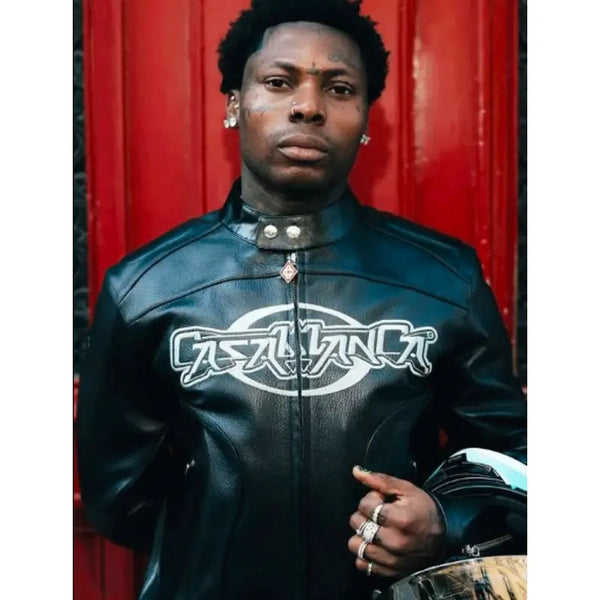 Asake Casablanca PFW Black Leather Jacket