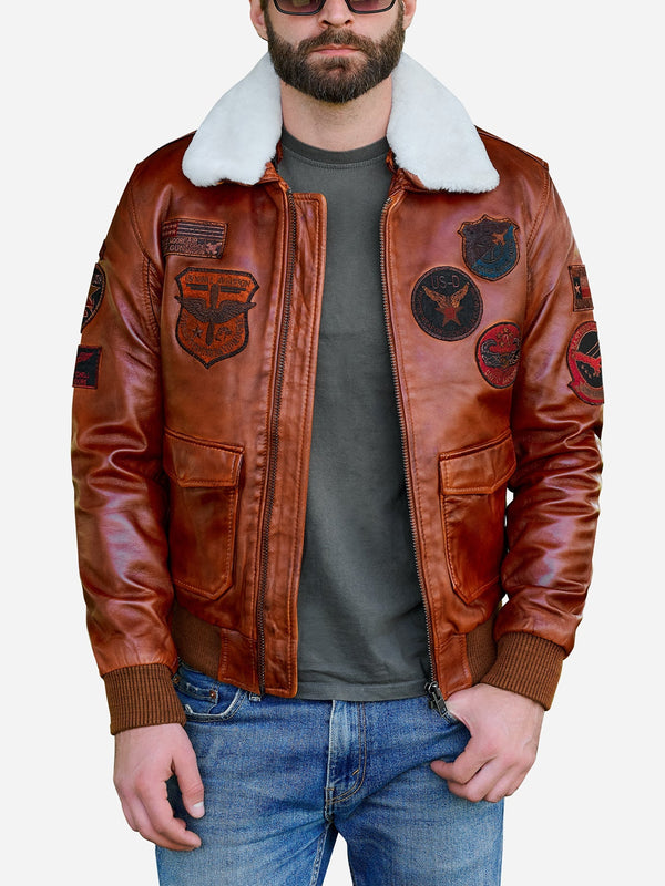Bradley Brown Military Patches Leather Jacket