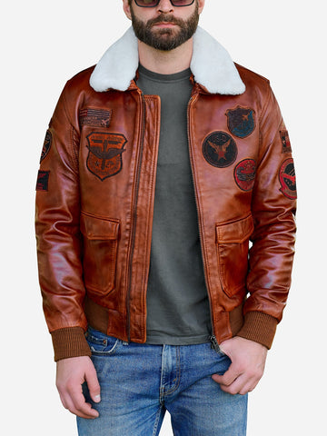 Bradley Brown Military Patches Leather Jacket