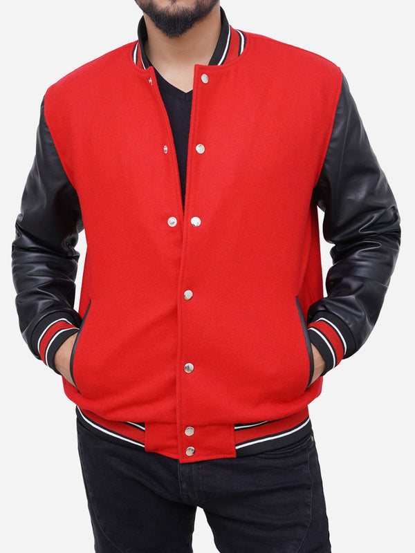 Izael Wool Blended Red and Black Varsity Jacket