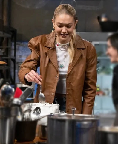 Beat Bobby Flay Gigi Hadid Brown Jacket