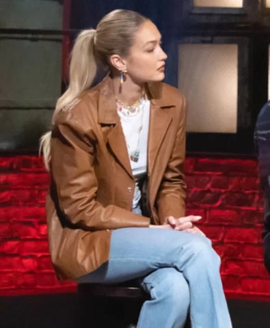 Beat Bobby Flay Gigi Hadid Brown Jacket