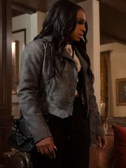 Kimmie Beauty in Black 2024 Grey Leather Jacket