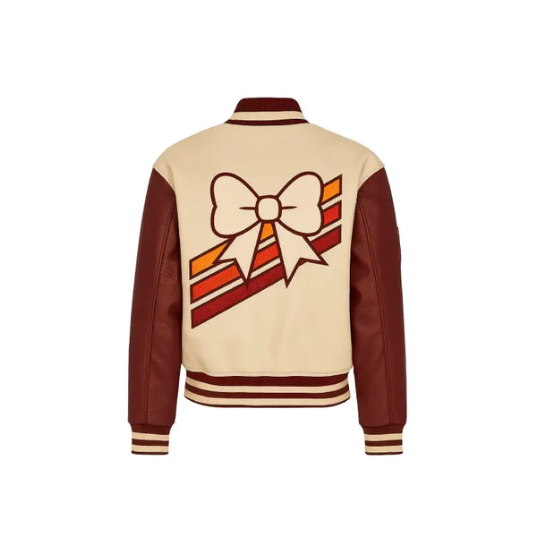 Beige V Wool Varsity Leather Jacket