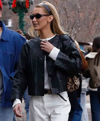 Bella Hadid Black Leather Jacket