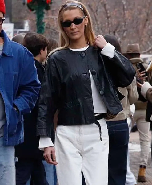 Bella Hadid Black Leather Jacket