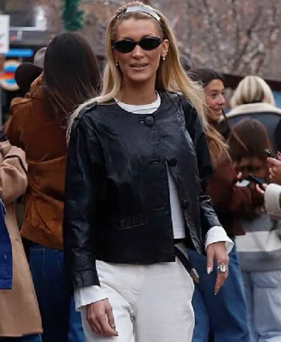 Bella Hadid Black Leather Jacket