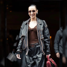 Bella Hadid Paris Distressed Brown Leather Jacket