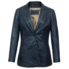 Stylish Fitted Leather Blazer Women Blue