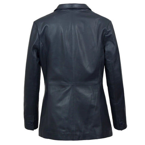 Stylish Fitted Leather Blazer Women Blue