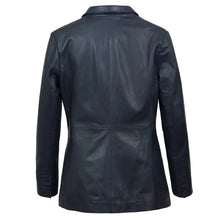 Stylish Fitted Leather Blazer Women Blue