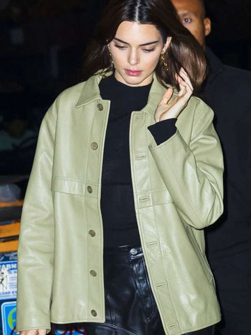 Kendall Jenner Green Leather Jacket