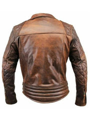 Men Biker Cafe Racer Distressed Brown Leather Jacket
