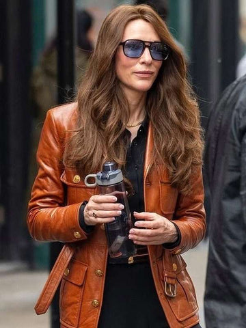 Cate Blanchett Black Bag 2025 Brown Leather Jacket