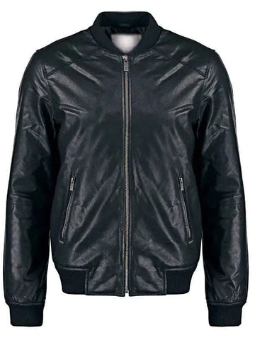 Men Sheepskin Black Bomber Leather Jacket