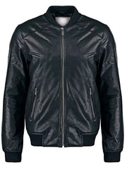 Men Sheepskin Black Bomber Leather Jacket