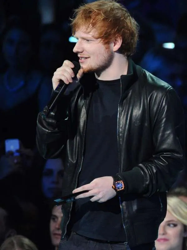 Ed Sheeran Black Bomber Leather Jacket