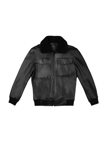 Black G-1 Flight Leather Bomber Jacket Mens