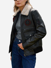 Kinsley Black Leather Flight Bomber Jacket