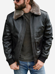 Derek Black Leather Pilot Bomber Jacket
