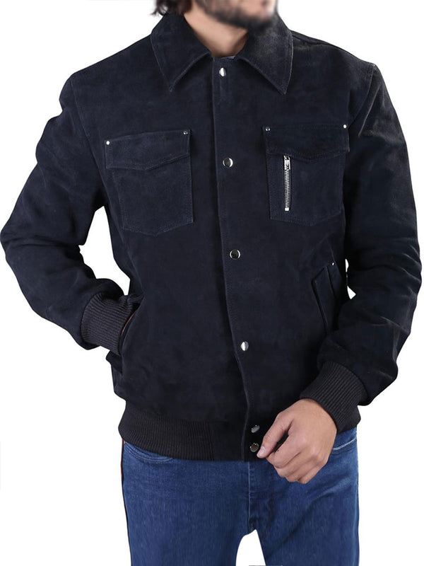 Ralph Bomber Black Suede Leather Jacket