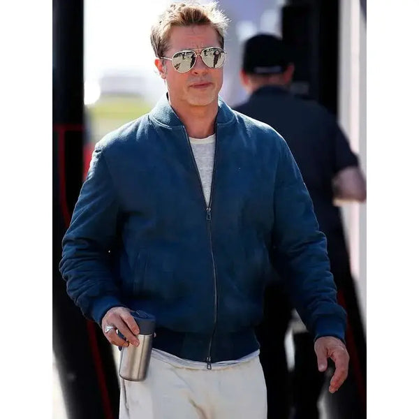 Brad Pitt F1 Blue Bomber Leather Jacket