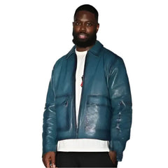 Ghetts Blue Leather Jacket