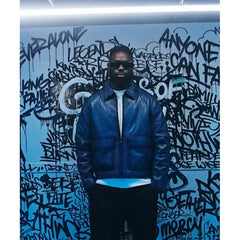 Ghetts Blue Leather Jacket