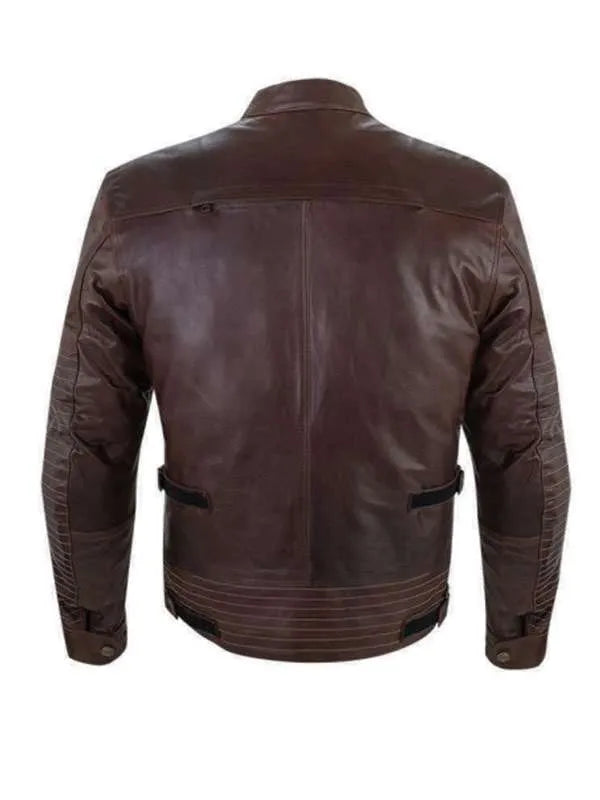 Men’s Snap Tab Brown Leather Biker Jacket