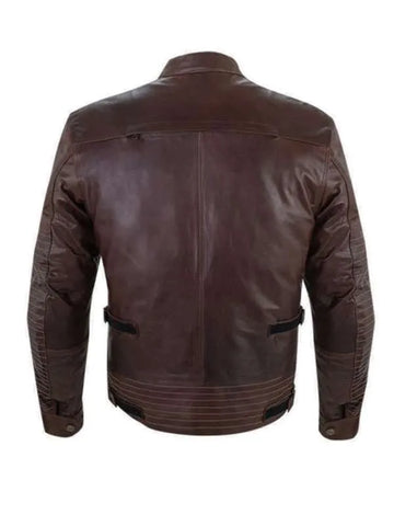 Men’s Snap Tab Brown Leather Biker Jacket
