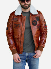Bradley Brown Military Patches Leather Jacket