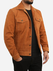 Ricardo Brown Leather Suede Trucker Jacket