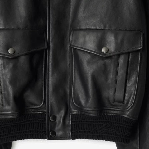 Burberry Black Bomber Leather Jacket
