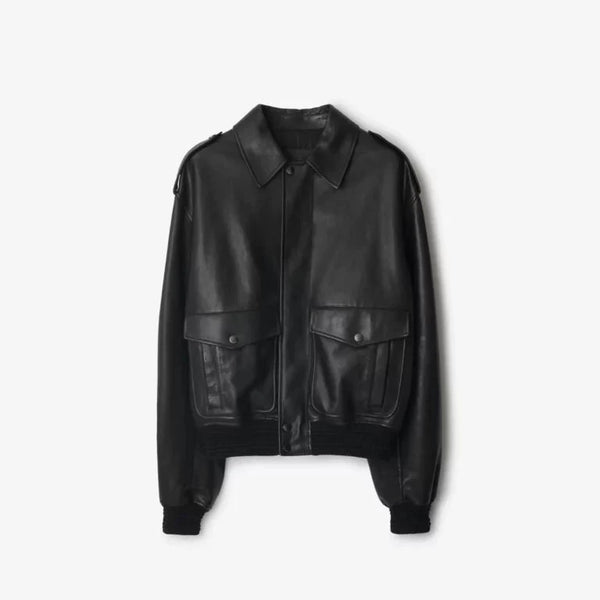 Burberry Black Bomber Leather Jacket