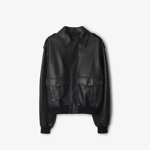 Burberry Black Bomber Leather Jacket