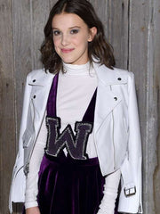 Millie Bobby Brown NYFW White Leather Jacket