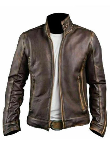 Stylish Cafe Racer Distressed Brown Men’s Leather Jacket