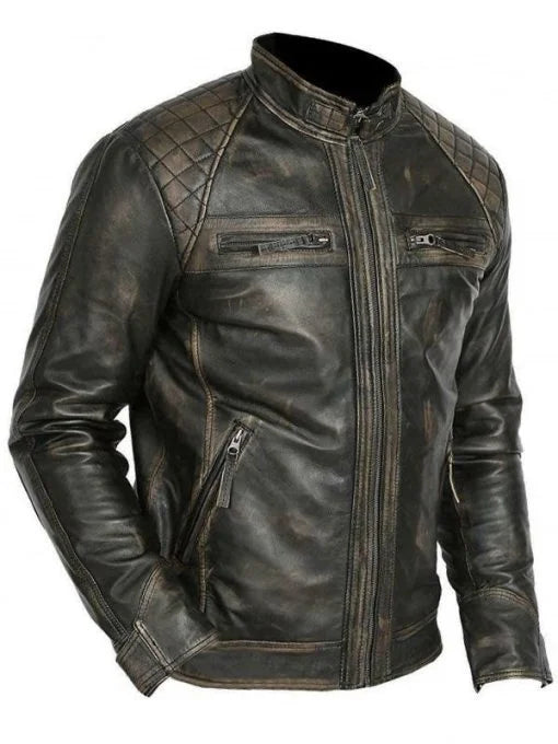 Mens Biker Casual Vintage Leather Black Jacket
