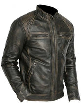 Mens Biker Casual Vintage Leather Black Jacket