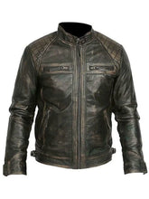 Mens Biker Casual Vintage Leather Black Jacket
