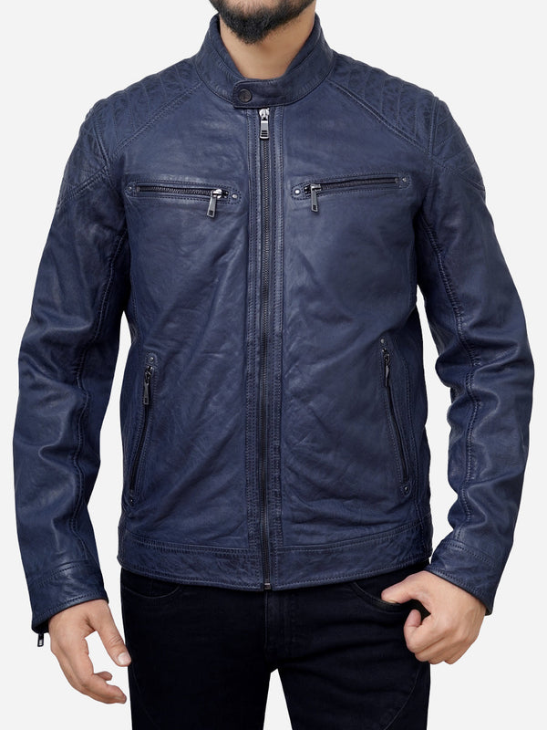 Jasiel Blue Leather Motorcycle Jacket
