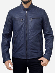 Jasiel Blue Leather Motorcycle Jacket