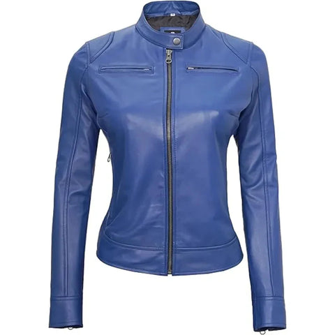 Cafe Racer Blue Women's Leather Jacket