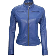 Cafe Racer Blue Women's Leather Jacket