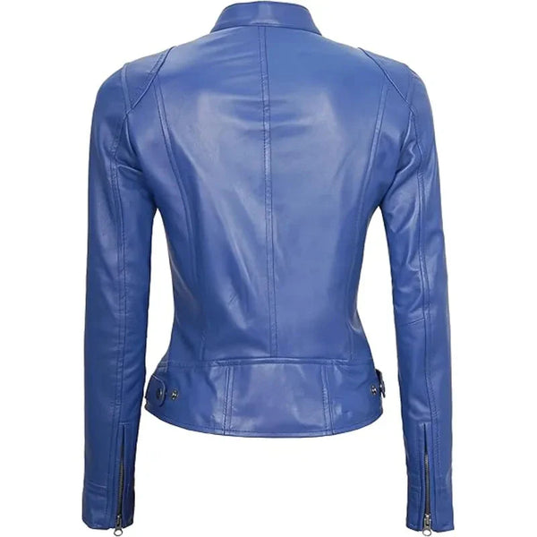 Cafe Racer Blue Women's Leather Jacket